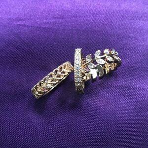Three golden stacking rings, crystals in 2, size 6